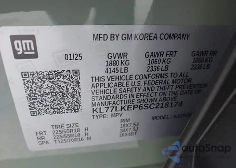 2025 Chevrolet Trax Fwd Activ from USA, damaged, VIN KL77LKEP6SC218174